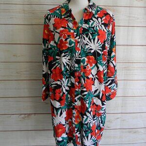 NWOT JESSICA LONDON LINEN BLEND TROPICAL FLORAL BUTTON DOWN TUNIC SZ 18 18W